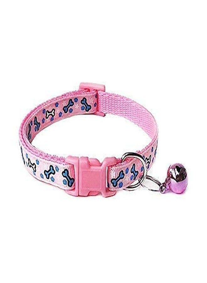 BohoBark Pet Dog Cat Collar Safety Buckle Big Bell Neck Ring Cute Bone Print Adjustable, Collar (Pink) - Image 1